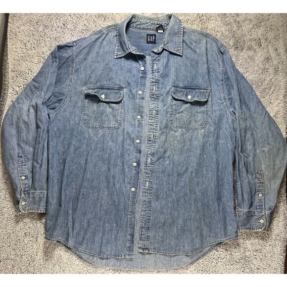 VTG Gap Denim Shirt Mens XL Button Down Distressed Jean Work Y2K 90s‎ - Picture 2 of 12